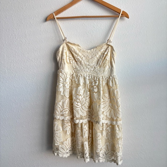 Anthropologie Maeve Ivory Cream Lace Dress Removable Straps to Strapless Boho S - Picture 6 of 12